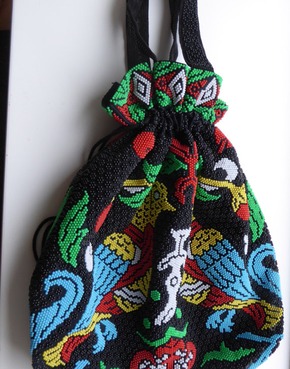 Vintage Beaded Bag - Doves In A Cherry Tree